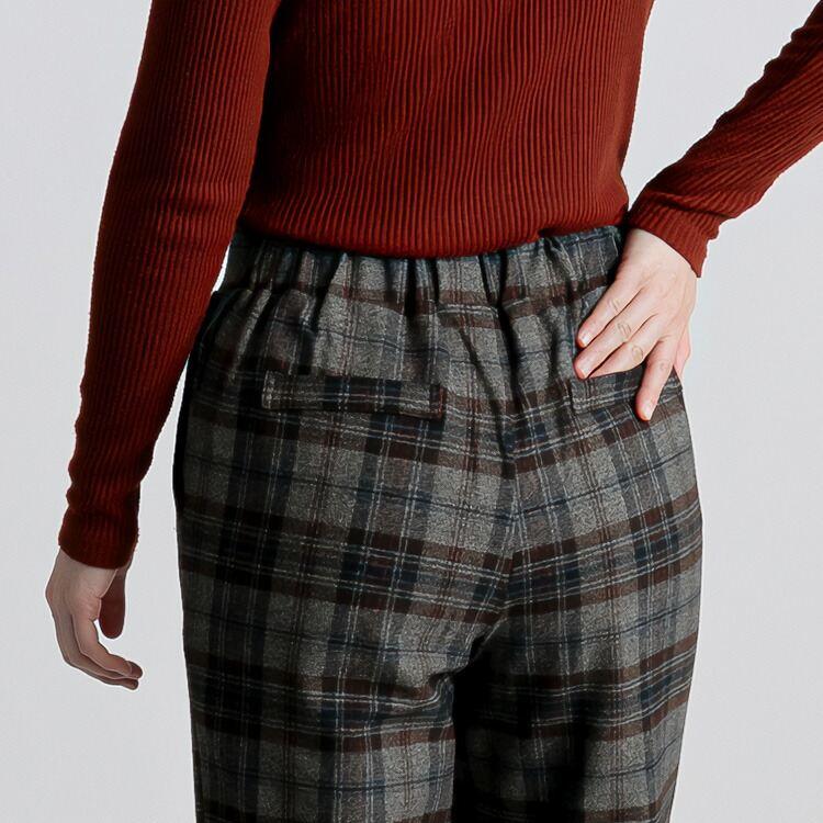 【送料無料/日本製】 尾州織ワイドパンツ 5色 S-3L 洗える レディース ボトムス ワイドパンツ 10分丈 チェック ストライプ 尾州織 股上深め 微起毛 |  | 12