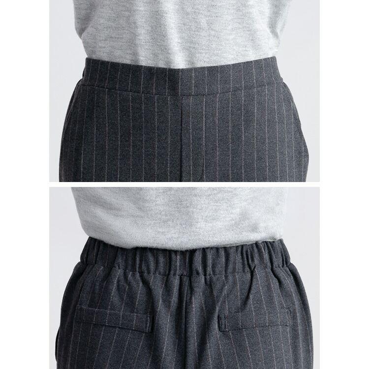 【送料無料/日本製】 尾州織ワイドパンツ 5色 S-3L 洗える レディース ボトムス ワイドパンツ 10分丈 チェック ストライプ 尾州織 股上深め 微起毛 |  | 14