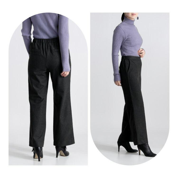 【送料無料/日本製】 尾州織ワイドパンツ 5色 S-3L 洗える レディース ボトムス ワイドパンツ 10分丈 チェック ストライプ 尾州織 股上深め 微起毛 |  | 07