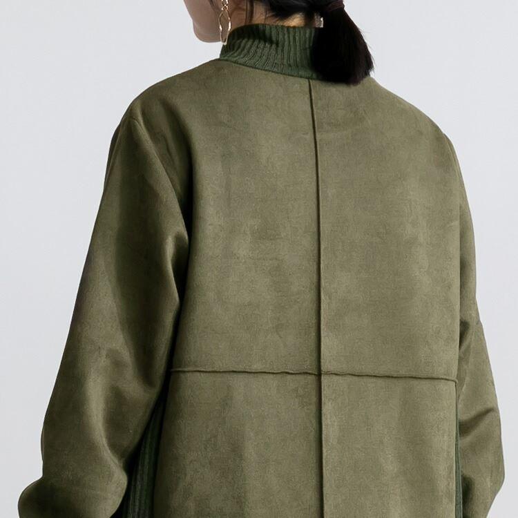 【送料無料】 スエード調異素材使いワンピース 4色 M L 洗える 長袖 レディース ワンピース ロング丈 ハイネック Iライン 体型カバー 体型隠し 異素材 |  | 08