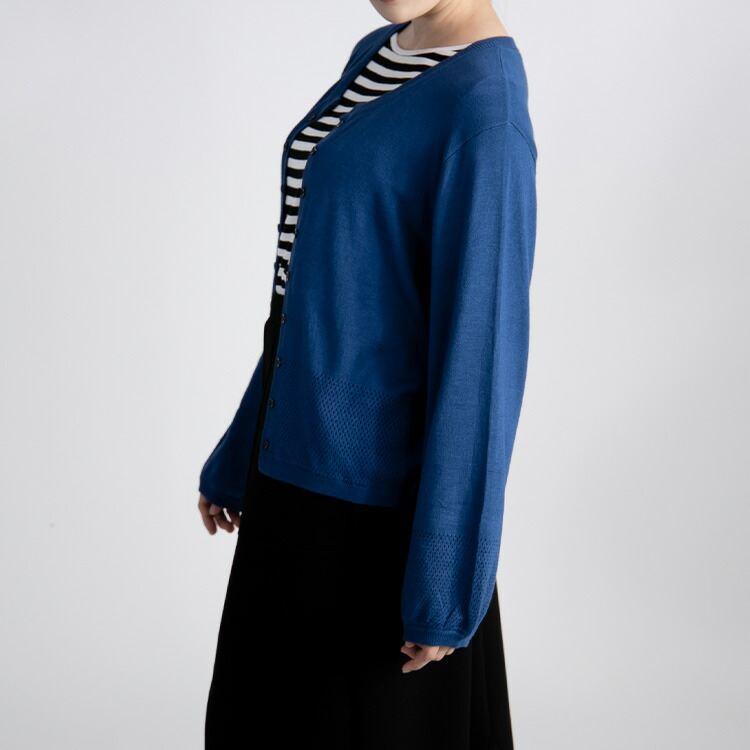 【送料無料】裾透かし編みニットカーディガン 5色 M L 洗える 長袖 レディース トップス ニット カーディガン 羽織り 無地 透かし編み ソフト 春秋冬 |  | 11