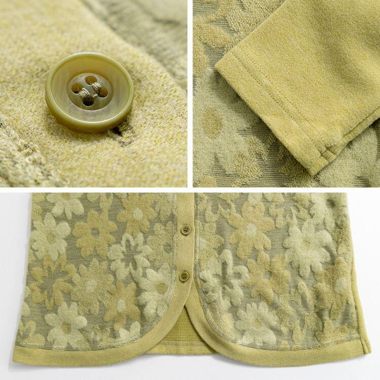 【送料無料/日本生地使用】 パイルジャガード花柄カーディガン 4色 M L 洗える 長袖 レディース トップス カーディガン ラウンドネック パイルジャガード |  | 13