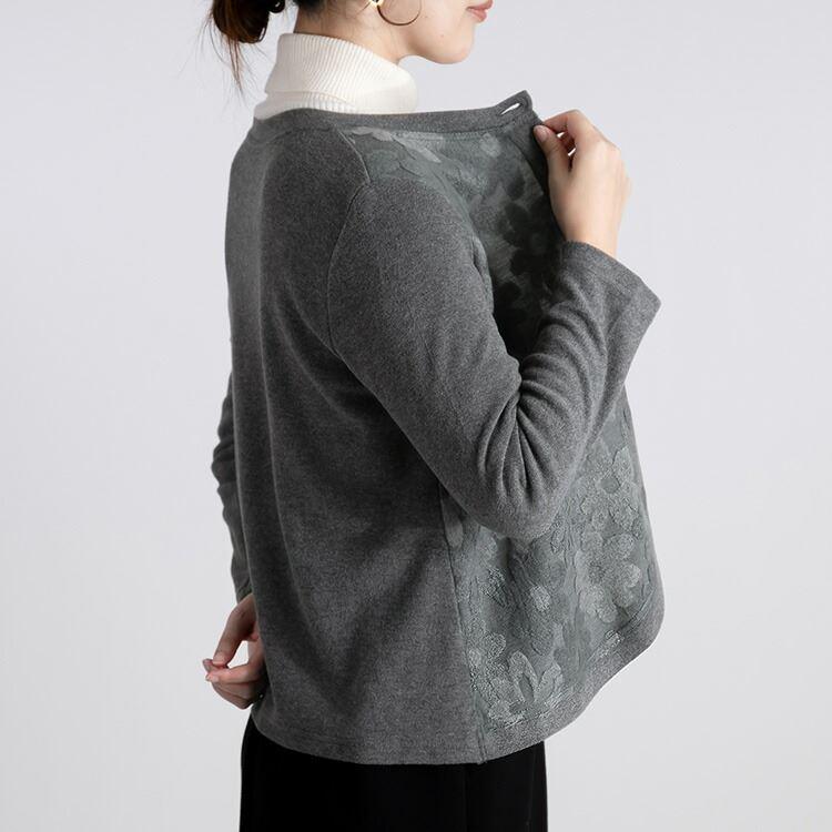 【送料無料/日本生地使用】 パイルジャガード花柄カーディガン 4色 M L 洗える 長袖 レディース トップス カーディガン ラウンドネック パイルジャガード |  | 05