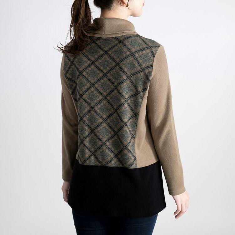 【送料無料】 オフタートルネックチュニック 4色 M L 洗える 長袖 レディース トップス チュニック Aライン オフタートル チェック柄 日本製生地 体型カバー |  | 05