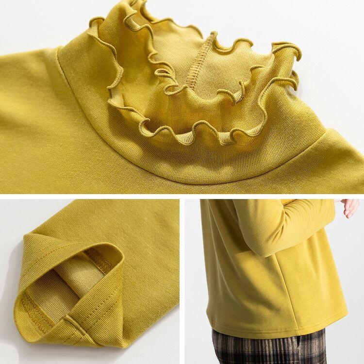 【送料無料/日本製】 フリルハイネックカットソー 4色 M-LL 洗える 長袖 レディース トップス インナー カットソー Tシャツ ハイネック メロウ 体型カバー |  | 15