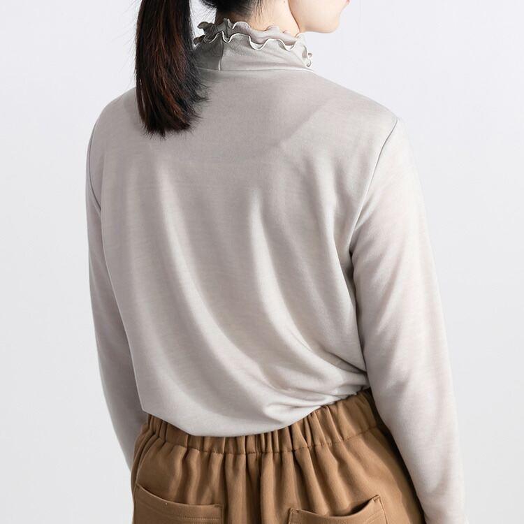 【送料無料/日本製】 フリルハイネックカットソー 4色 M-LL 洗える 長袖 レディース トップス インナー カットソー Tシャツ ハイネック メロウ 体型カバー |  | 07