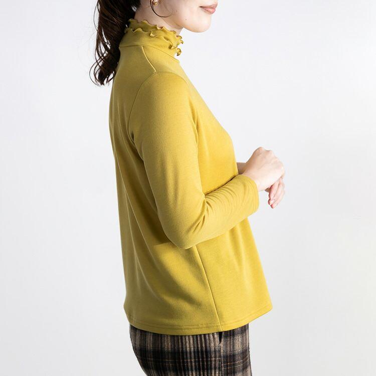 【送料無料/日本製】 フリルハイネックカットソー 4色 M-LL 洗える 長袖 レディース トップス インナー カットソー Tシャツ ハイネック メロウ 体型カバー |  | 09