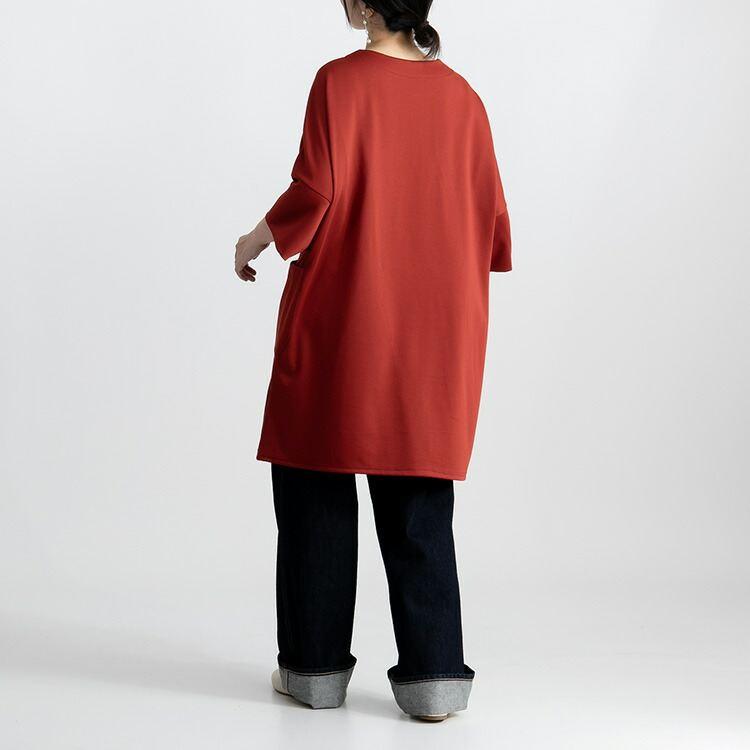 【大幅値下】 ゆったりポケット付きチュニック 4色 M-L 洗える 七分袖 レディース トップス チュニック ストレッチ Aライン 重ね着 体型カバー お尻隠し 春秋冬 |  | 08