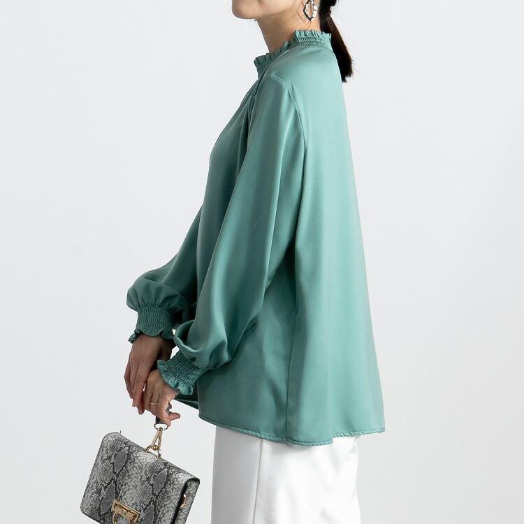 【送料無料】 美艶シャーリングブラウス 4色 M L 長袖 防シワ 洗える レディース トップス ブラウス シャーリング 無地 ツヤ感 落ち感 なめらか 春秋冬 1829 |  | 10