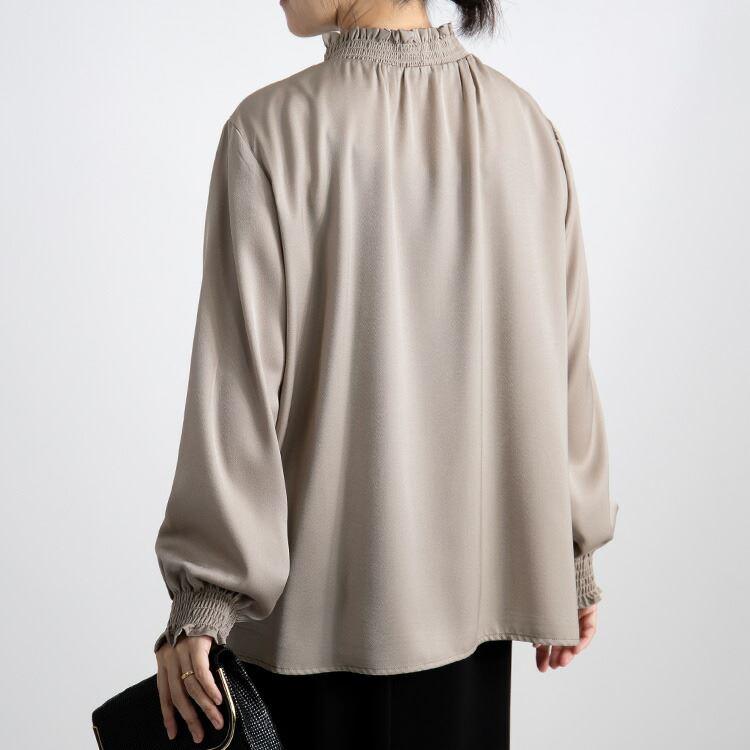 【送料無料】 美艶シャーリングブラウス 4色 M L 長袖 防シワ 洗える レディース トップス ブラウス シャーリング 無地 ツヤ感 落ち感 なめらか 春秋冬 1829 |  | 06