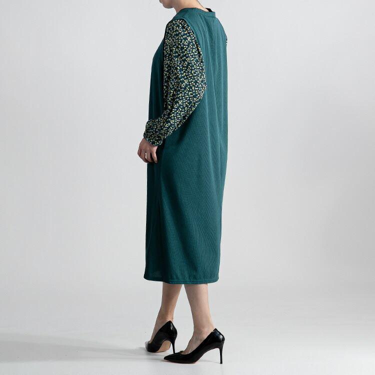 【大幅値下】 花柄使いワンピース 3色 M-L 洗える 長袖 レディース ワンピース ロングチュニック 体型隠し レイヤード風 Aライン 花柄 異素材 春秋冬 3239 |  | 10