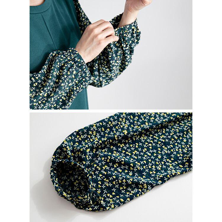 【大幅値下】 花柄使いワンピース 3色 M-L 洗える 長袖 レディース ワンピース ロングチュニック 体型隠し レイヤード風 Aライン 花柄 異素材 春秋冬 3239 |  | 15