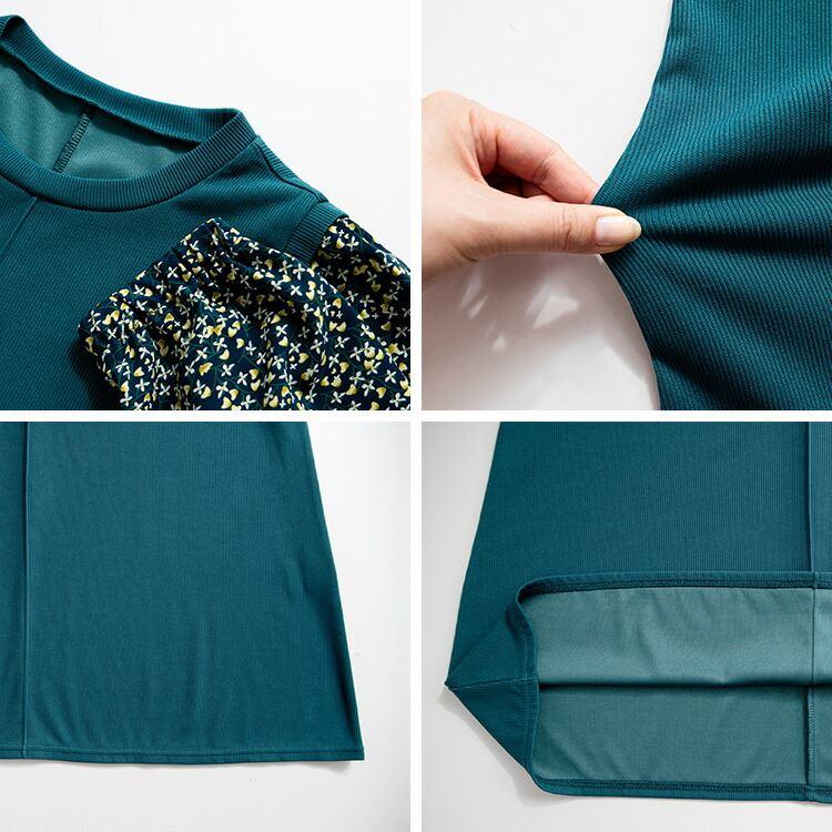 【大幅値下】 花柄使いワンピース 3色 M-L 洗える 長袖 レディース ワンピース ロングチュニック 体型隠し レイヤード風 Aライン 花柄 異素材 春秋冬 3239 |  | 16