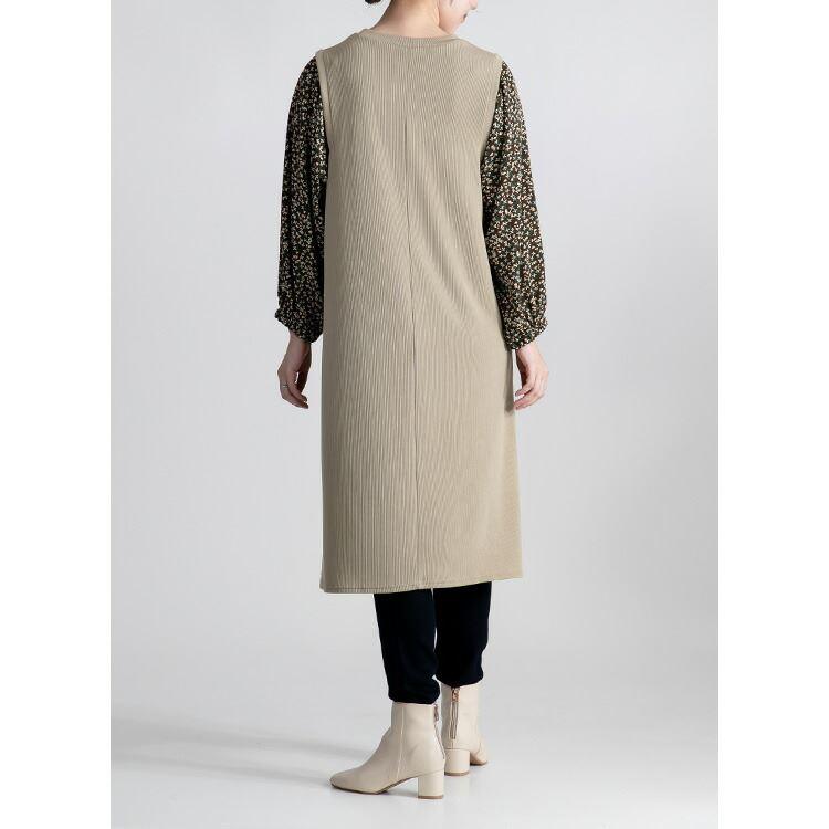 【大幅値下】 花柄使いワンピース 3色 M-L 洗える 長袖 レディース ワンピース ロングチュニック 体型隠し レイヤード風 Aライン 花柄 異素材 春秋冬 3239 |  | 07