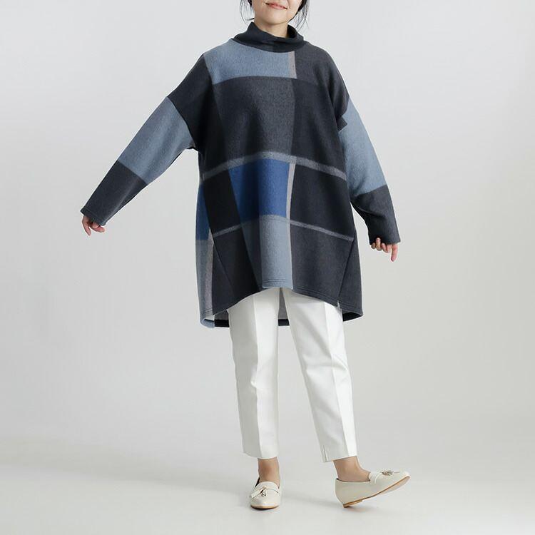 【送料無料】 チェック柄起毛チュニック 4色 M-L 洗える 長袖 レディース トップス チュニック カットソー オフタートルネック 格子柄 ビッグチェック 秋冬 |  | 13