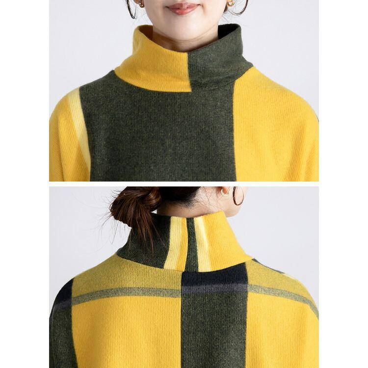 【送料無料】 チェック柄起毛チュニック 4色 M-L 洗える 長袖 レディース トップス チュニック カットソー オフタートルネック 格子柄 ビッグチェック 秋冬 |  | 14