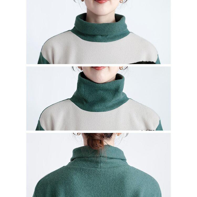 【新作】【送料無料】 ボア使い切替タートルネックチュニック M L 洗える 長袖 楽ちん レディース トップス チュニック カットソー ハイネック スリット入り |  | 11