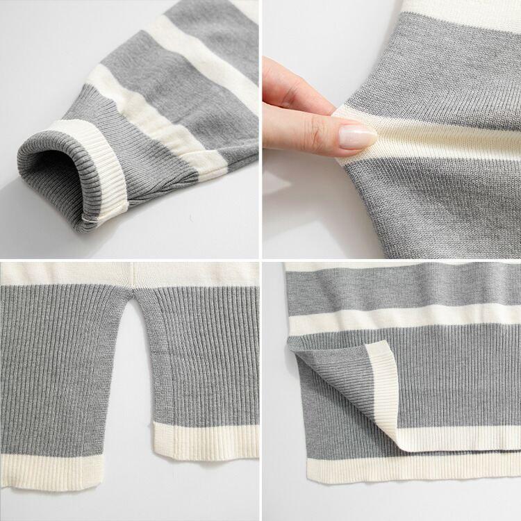 【送料無料】 ハイネックボーダーワイドニット 4色 M-L 洗える 長袖 レディース トップス ニット ボーダー デザインニット ワイドニット プルオーバー 前後差 |  | 16