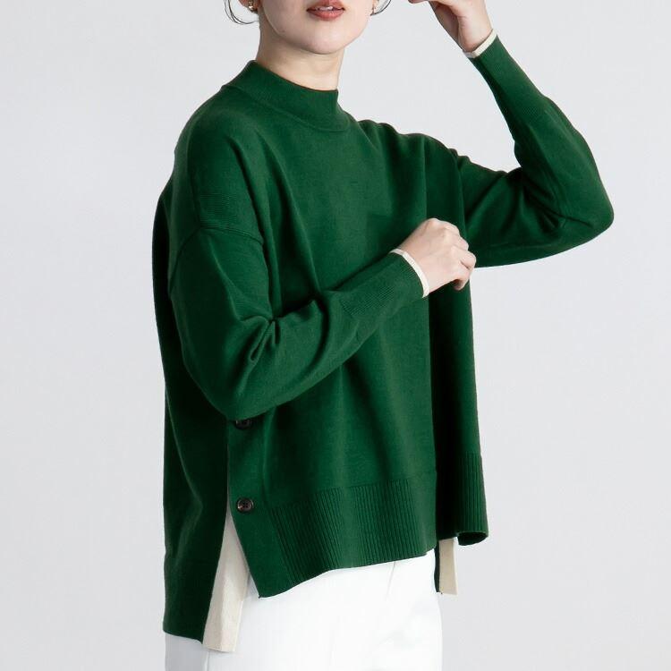 【送料無料】 配色使いサイドスリットニット 6色 M-L 洗える 長袖 レディース トップス ニット セーター ニットソー クルーネック サイドスリット 春秋冬 |  | 11