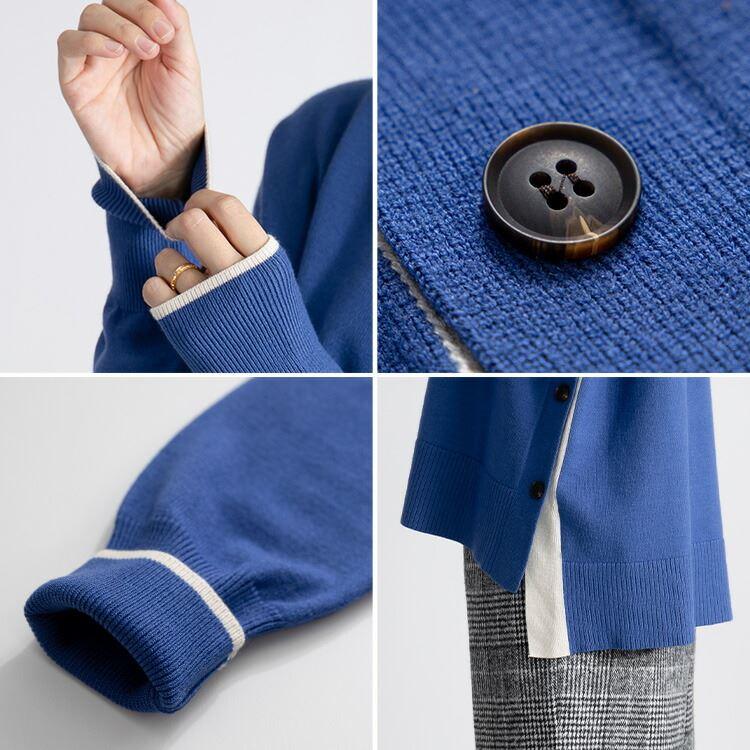 【送料無料】 配色使いサイドスリットニット 6色 M-L 洗える 長袖 レディース トップス ニット セーター ニットソー クルーネック サイドスリット 春秋冬 |  | 15