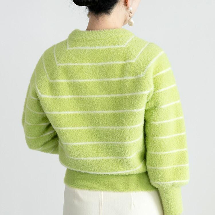 【送料無料】 ボーダーシャギーニットカーディガン 6色 M-L 洗える 長袖 レディース アウター カーディガン シャギーニット 起毛 ボーダー 体型カバー |  | 11