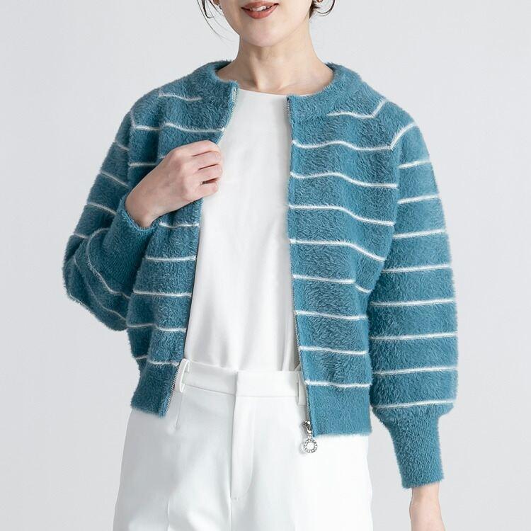 【送料無料】 ボーダーシャギーニットカーディガン 6色 M-L 洗える 長袖 レディース アウター カーディガン シャギーニット 起毛 ボーダー 体型カバー |  | 13