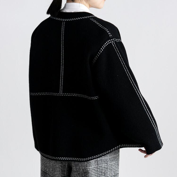 【送料無料】 ステッチ風ジャガードニットジャケット 4色 M-L 洗える 長袖 レディース アウター ジャケット ノーカラー ニット 大人きれいめ 春秋冬 |  | 12