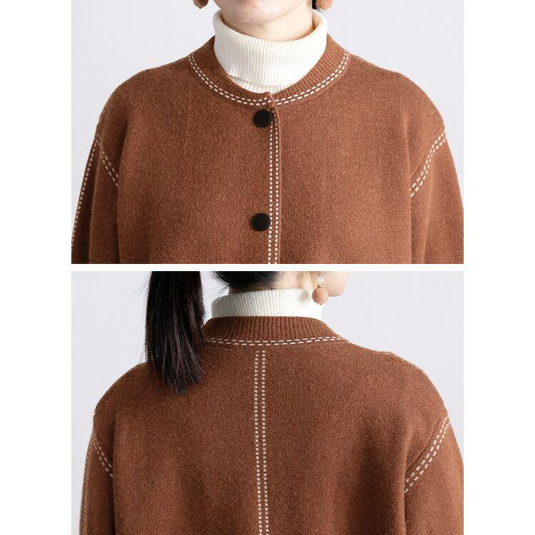 【送料無料】 ステッチ風ジャガードニットジャケット 4色 M-L 洗える 長袖 レディース アウター ジャケット ノーカラー ニット 大人きれいめ 春秋冬 |  | 13