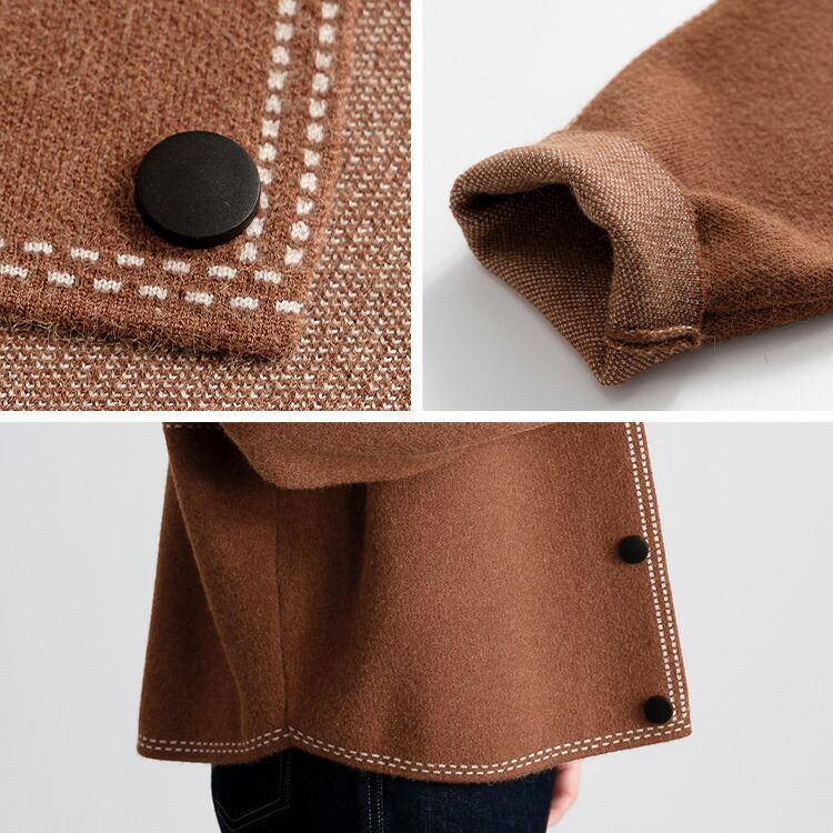 【送料無料】 ステッチ風ジャガードニットジャケット 4色 M-L 洗える 長袖 レディース アウター ジャケット ノーカラー ニット 大人きれいめ 春秋冬 |  | 14