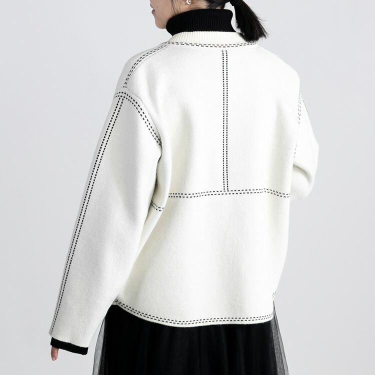 【送料無料】 ステッチ風ジャガードニットジャケット 4色 M-L 洗える 長袖 レディース アウター ジャケット ノーカラー ニット 大人きれいめ 春秋冬 |  | 06