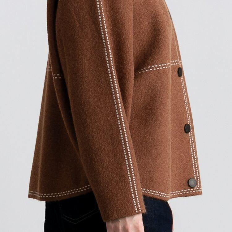 【送料無料】 ステッチ風ジャガードニットジャケット 4色 M-L 洗える 長袖 レディース アウター ジャケット ノーカラー ニット 大人きれいめ 春秋冬 |  | 08