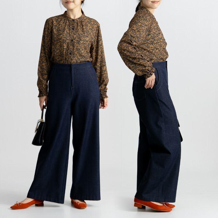 【送料無料】花柄とろみブラウス 3色 M L 防シワ 洗える 長袖 レディース トップス ブラウス 落ち感 ドレープ 体型カバー デート お出かけ 仕事  4499 |  | 13