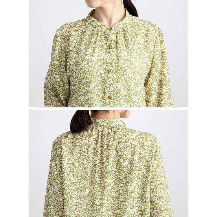 【送料無料】花柄とろみブラウス 3色 M L 防シワ 洗える 長袖 レディース トップス ブラウス 落ち感 ドレープ 体型カバー デート お出かけ 仕事  4499 |  | 14