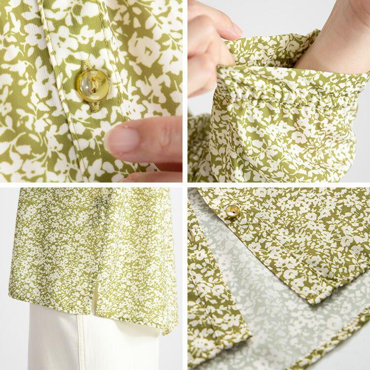 【送料無料】花柄とろみブラウス 3色 M L 防シワ 洗える 長袖 レディース トップス ブラウス 落ち感 ドレープ 体型カバー デート お出かけ 仕事  4499 |  | 15