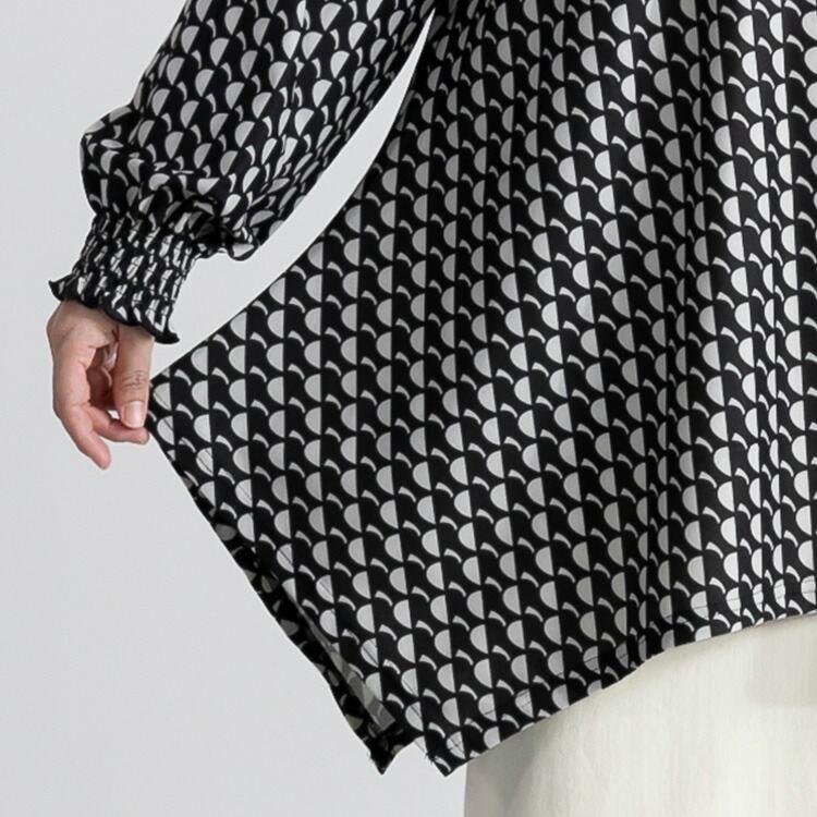 【送料無料/再入荷】 幾何柄シャーリングチュニック 3色 M L 洗える 長袖 レディース トップス チュニック 幾何学柄 Aライン 体型カバー |  | 12