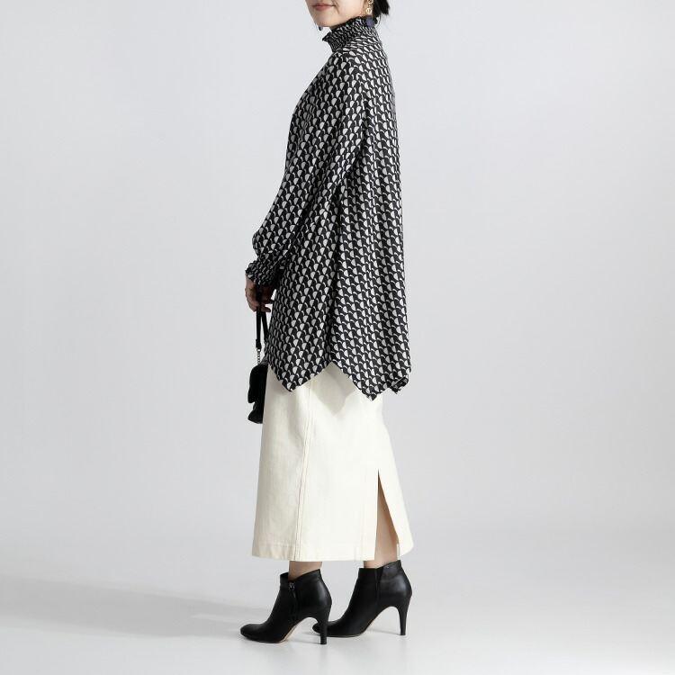 【送料無料/再入荷】 幾何柄シャーリングチュニック 3色 M L 洗える 長袖 レディース トップス チュニック 幾何学柄 Aライン 体型カバー |  | 13