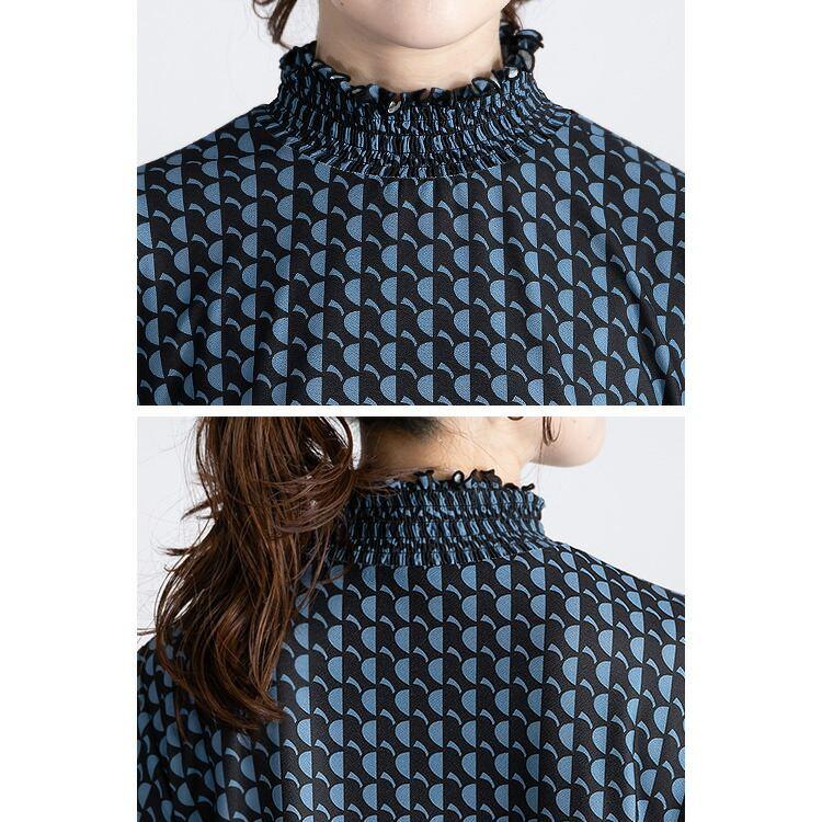 【送料無料/再入荷】 幾何柄シャーリングチュニック 3色 M L 洗える 長袖 レディース トップス チュニック 幾何学柄 Aライン 体型カバー |  | 14