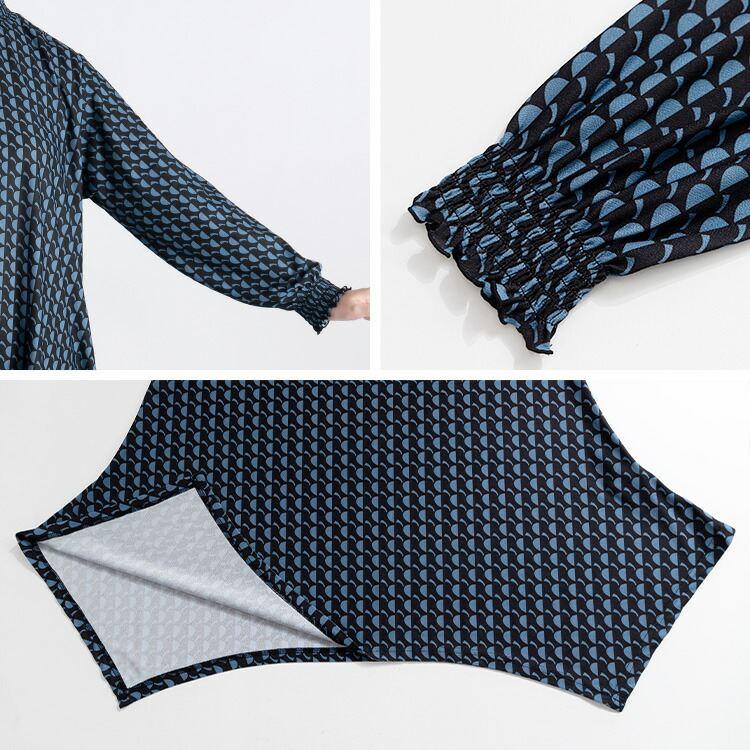 【送料無料/再入荷】 幾何柄シャーリングチュニック 3色 M L 洗える 長袖 レディース トップス チュニック 幾何学柄 Aライン 体型カバー |  | 15