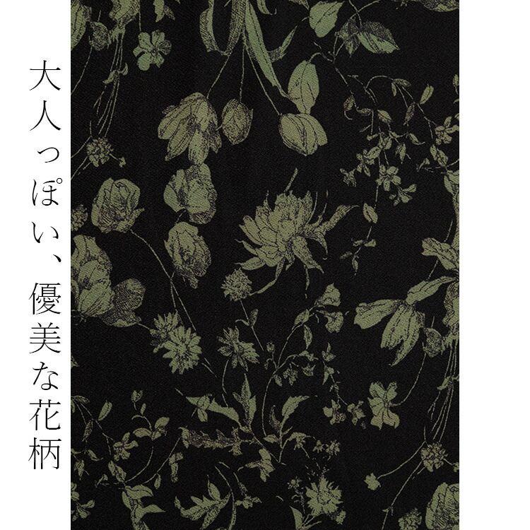 【送料無料/再入荷】 裾フレア花柄シャーリングチュニック 3色 M L 長袖 洗える レディース トップス チュニック シャーリング 花柄 プリント ゆったり 楽ちん |  | 06