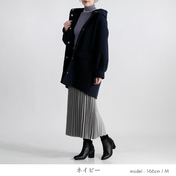 【送料無料】 ウールライクフードコート 3色 M L 長袖 レディース アウター コート スタンドカラー フード付き ぽわん袖 フェイクウール 秋冬春 |  | 10