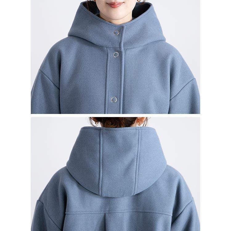 【送料無料】 ウールライクフードコート 3色 M L 長袖 レディース アウター コート スタンドカラー フード付き ぽわん袖 フェイクウール 秋冬春 |  | 13