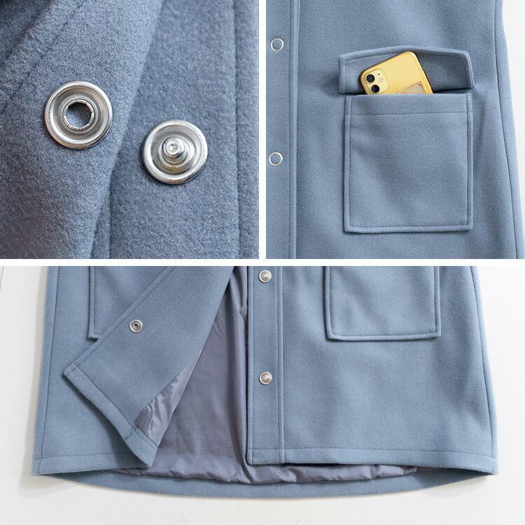 【送料無料】 ウールライクフードコート 3色 M L 長袖 レディース アウター コート スタンドカラー フード付き ぽわん袖 フェイクウール 秋冬春 |  | 15