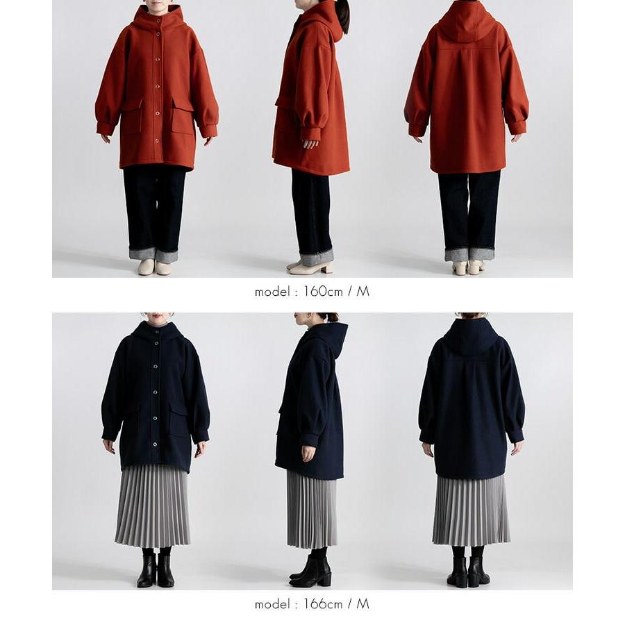 【送料無料】 ウールライクフードコート 3色 M L 長袖 レディース アウター コート スタンドカラー フード付き ぽわん袖 フェイクウール 秋冬春 |  | 16