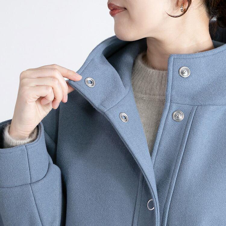 【送料無料】 ウールライクフードコート 3色 M L 長袖 レディース アウター コート スタンドカラー フード付き ぽわん袖 フェイクウール 秋冬春 |  | 08