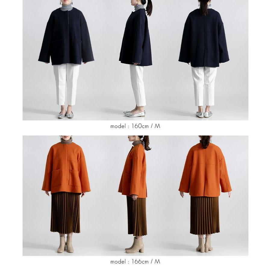 【送料無料】 ニットメルトンコート 3色 M L 長袖 レディース アウター コート メルトンコート ミドル丈 Aライン ノーカラー 配色 ウール混 体型カバー |  | 16