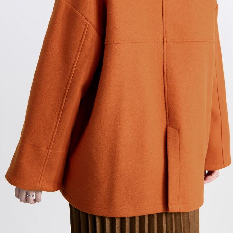 【送料無料】 ニットメルトンコート 3色 M L 長袖 レディース アウター コート メルトンコート ミドル丈 Aライン ノーカラー 配色 ウール混 体型カバー |  | 09