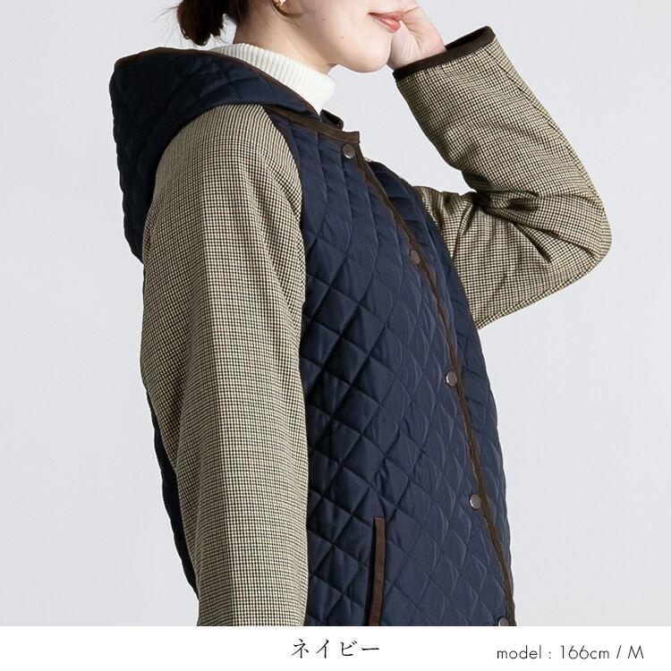 【送料無料】 中綿キルティングコート 3色 M-LL 長袖 レディース アウター コート 中綿 キルト ロング丈 フード取り外し可 配色 秋冬 |  | 11