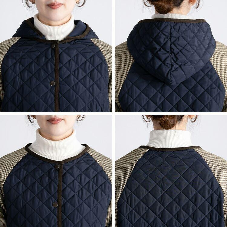 【送料無料】 中綿キルティングコート 3色 M-LL 長袖 レディース アウター コート 中綿 キルト ロング丈 フード取り外し可 配色 秋冬 |  | 14