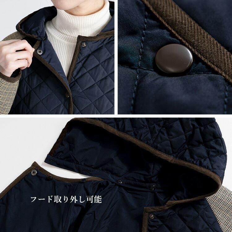 【送料無料】 中綿キルティングコート 3色 M-LL 長袖 レディース アウター コート 中綿 キルト ロング丈 フード取り外し可 配色 秋冬 |  | 15