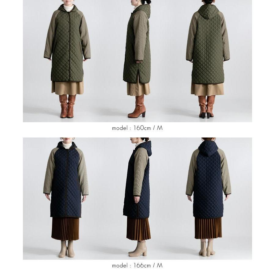 【送料無料】 中綿キルティングコート 3色 M-LL 長袖 レディース アウター コート 中綿 キルト ロング丈 フード取り外し可 配色 秋冬 |  | 17